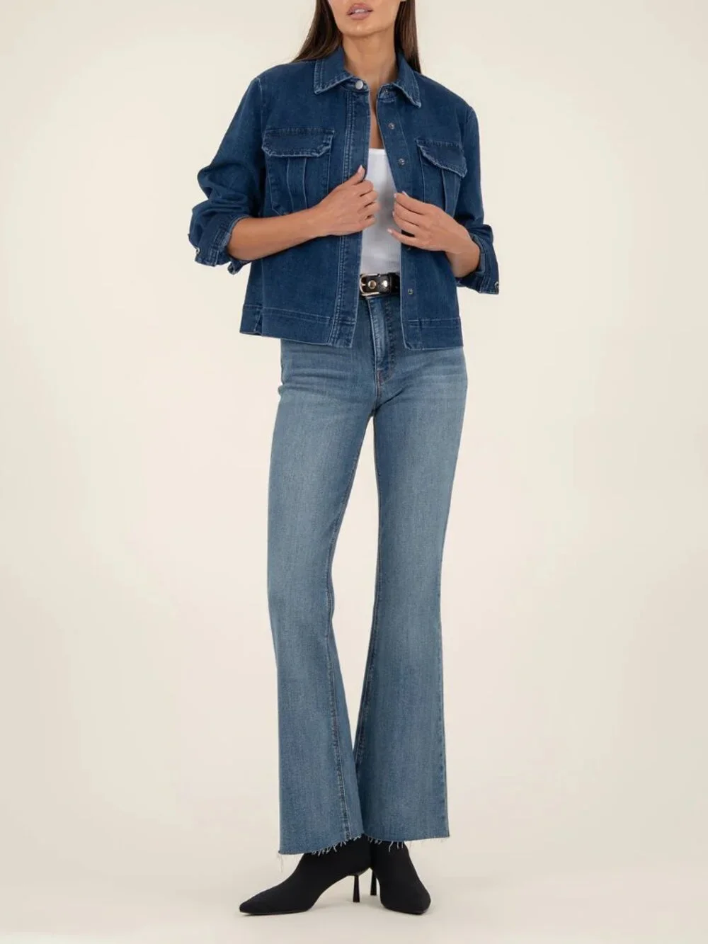 Kut from the Kloth Remy Jacket M Indigo Patch Flap Pockets Snap Front Long Sleev - Picture 2 of 9